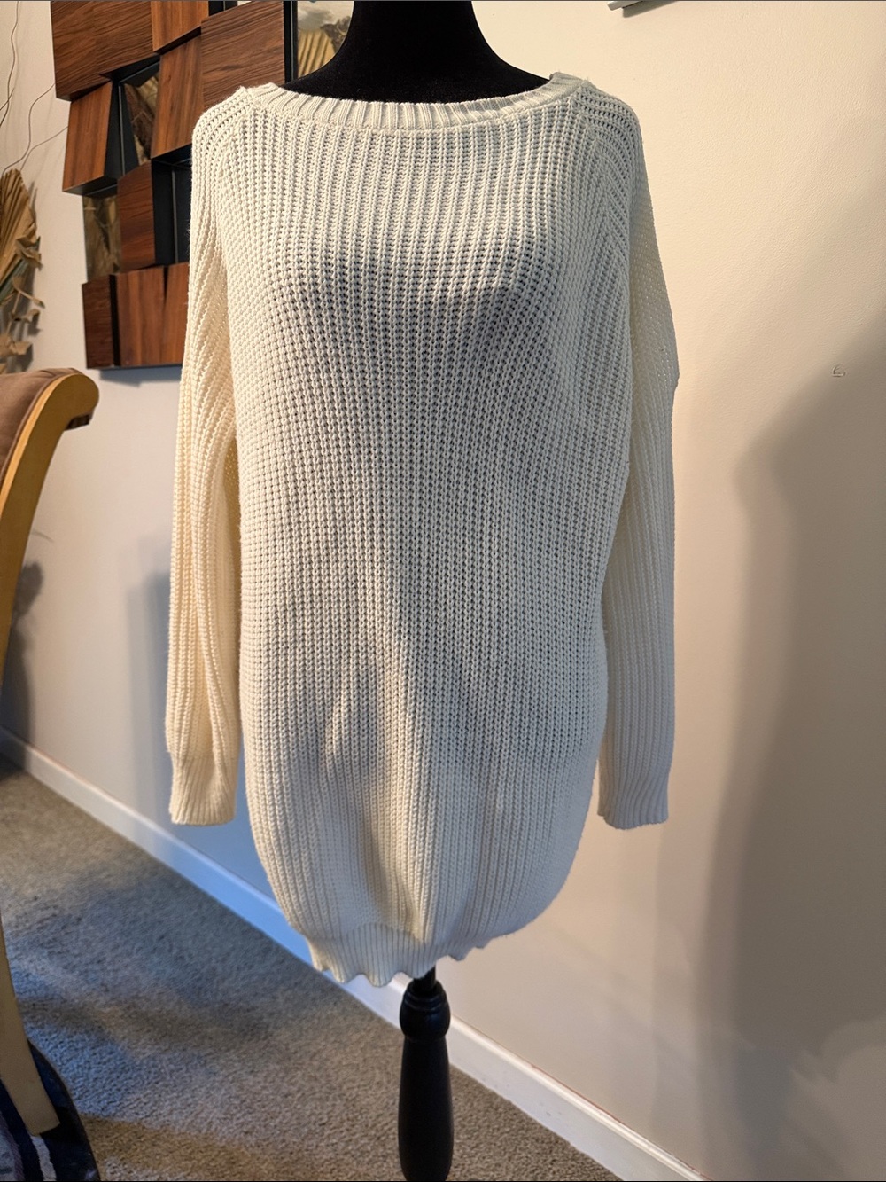 Women's Scoop-Neck Ribbed Knit Sweater - Cream